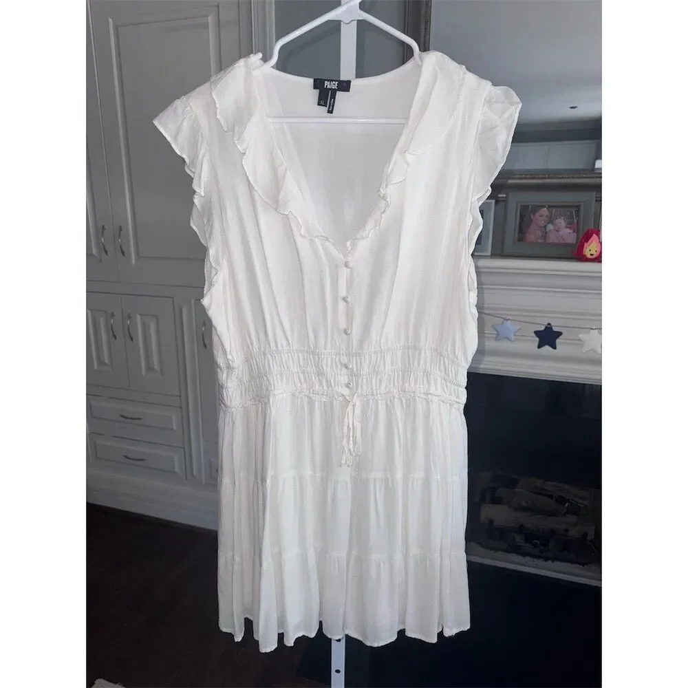 NWOT PAIGE Women's XL White Paradis Tiered Ruffle Mini Dress V-Neck - Picture 12 of 16